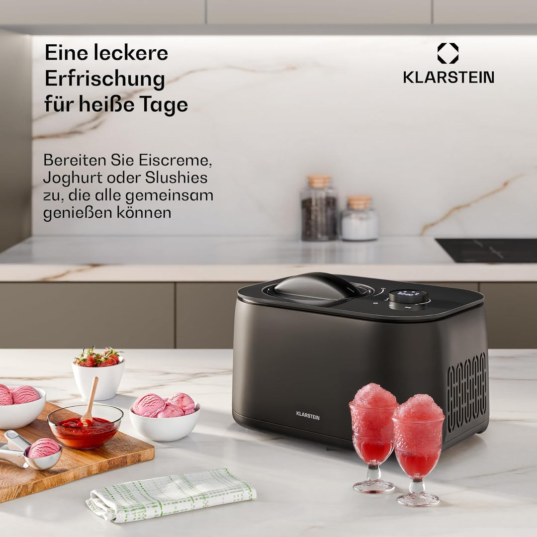 Klarstein FrostFusion Eismaschine mit Kompressor – 1L Edelstahlbehälter, 3 Modi für Eis, Slushie & J