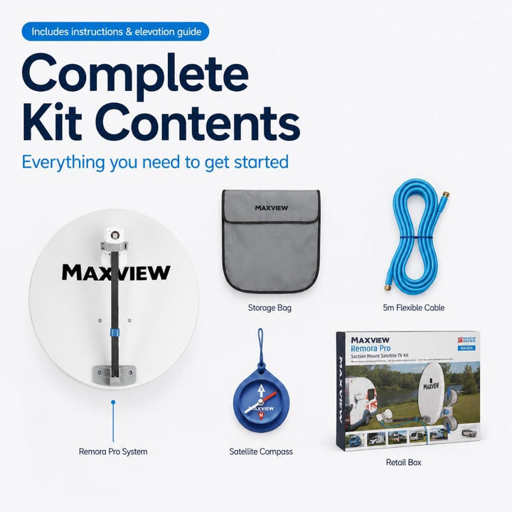 MaxView MXL026 Remora 40 Saugnapf-montiertes tragbares Satellitenfernseh-Set für Wohnwagen, Wohnmobi