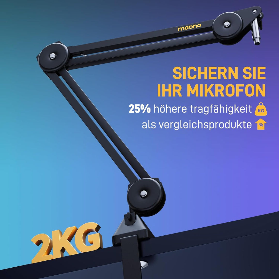 MAONO Mikrofon Arm, verstellbar mit 3/8"-5/8" Adapter, für Blue Yeti、HyperX QuadCast、SoloCast、Elgato