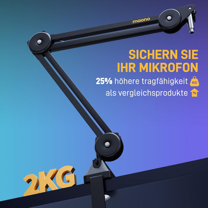 MAONO Mikrofon Arm, verstellbar mit 3/8"-5/8" Adapter, für Blue Yeti、HyperX QuadCast、SoloCast、Elgato