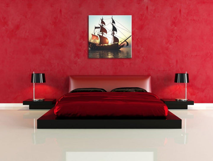 Pixxprint Altes Segelschiff 70x70cm Leinwandbild Wandbild Kunstdruck, 70x70