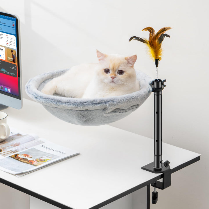 Uross Katzenbett für Schreibtisch - 360° drehbar & höhenverstellbar, weiches Katzenhängematte mit 2