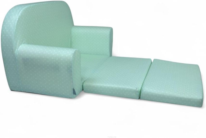 FORTISLINE Kindersofa Mini zum Aufklappen Viele Muster W386 (Minze Punkte Weiss), Minze Punkte Weiss
