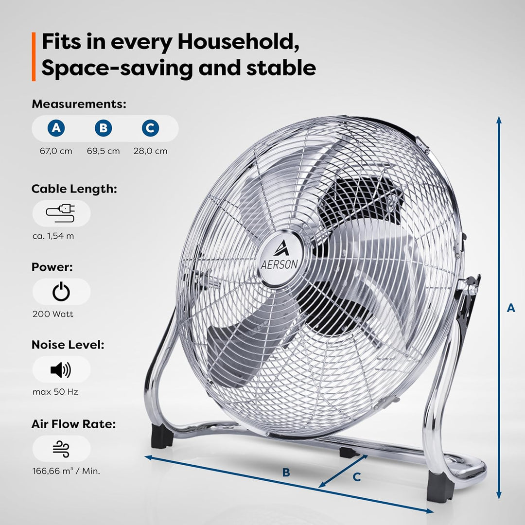 TRESKO AERSON Bodenventilator 60cm | Windmaschine mit 3-Leistungsstufen 200W | Standventilator Venti