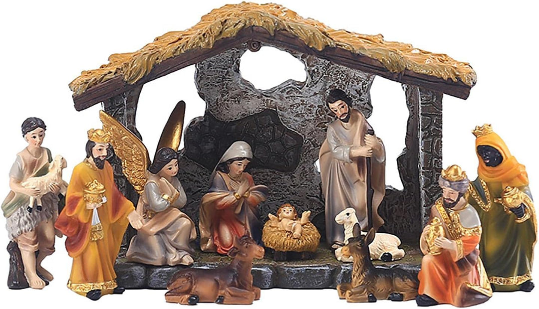 Weihnachtskrippe Kleine Tischkrippe Set Aus Harz, Krippe Weihnachten Aus Holz Mit Figuren, Tradition
