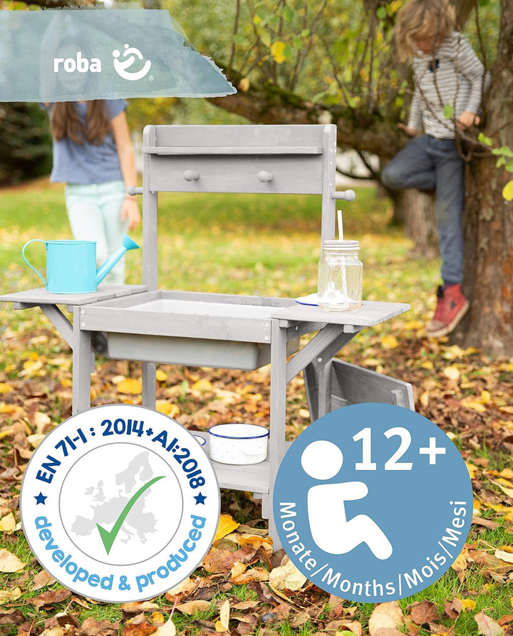 roba Matschküche Midi für Kinder - Outdoor Spielküche für den Garten - mit Behälter für Wasser & San