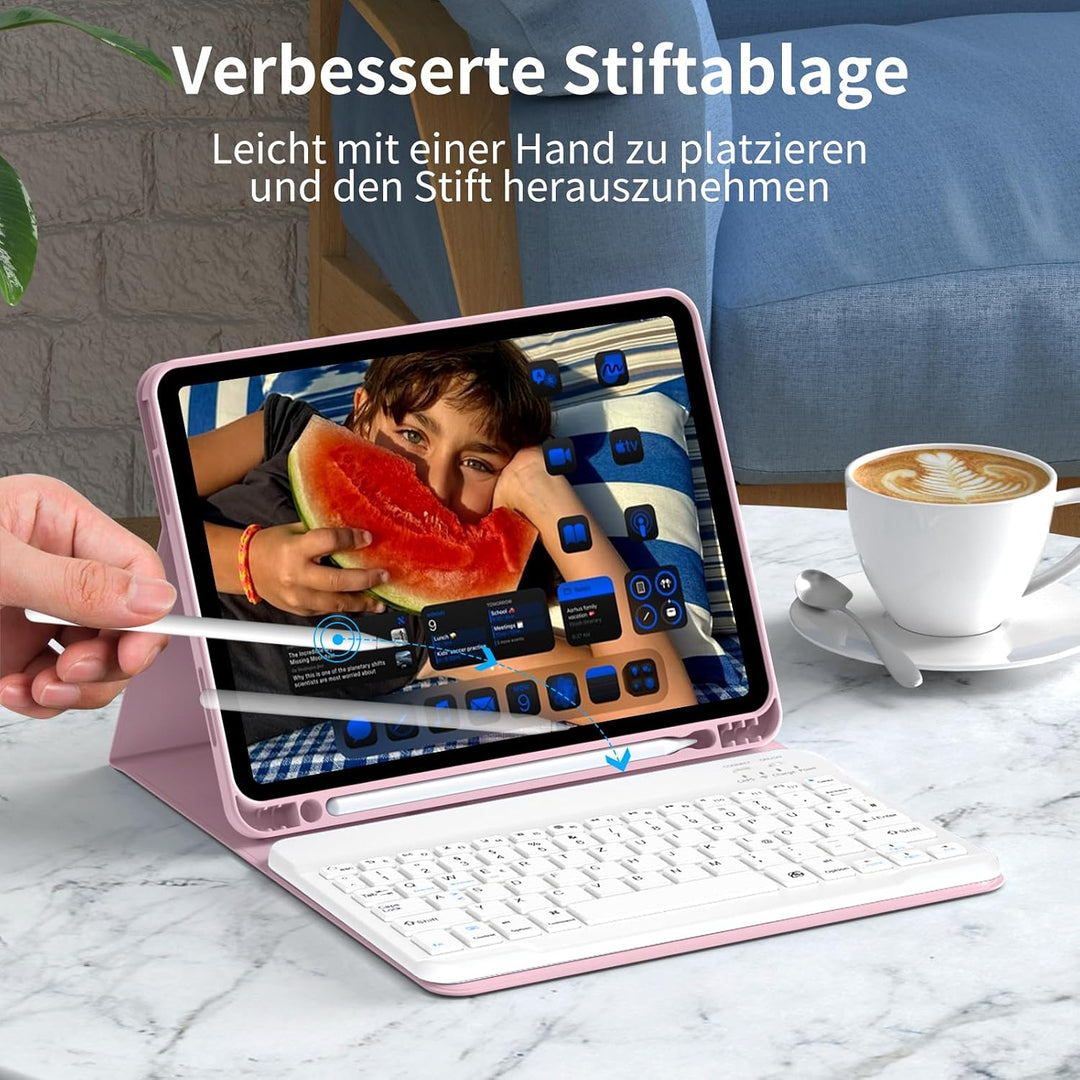 Tastatur Hülle für iPad (A16 /10.) 2025/2022 QWERTZ, Helles Rosa, Helles Rosa