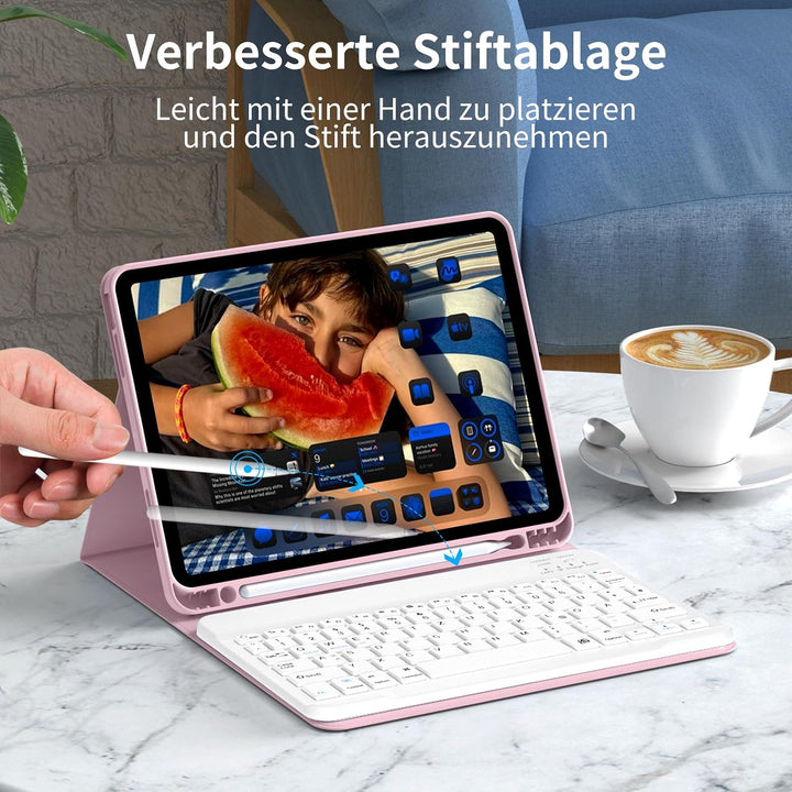 Tastatur Hülle für iPad (A16 /10.) 2025/2022 QWERTZ, Helles Rosa, Helles Rosa