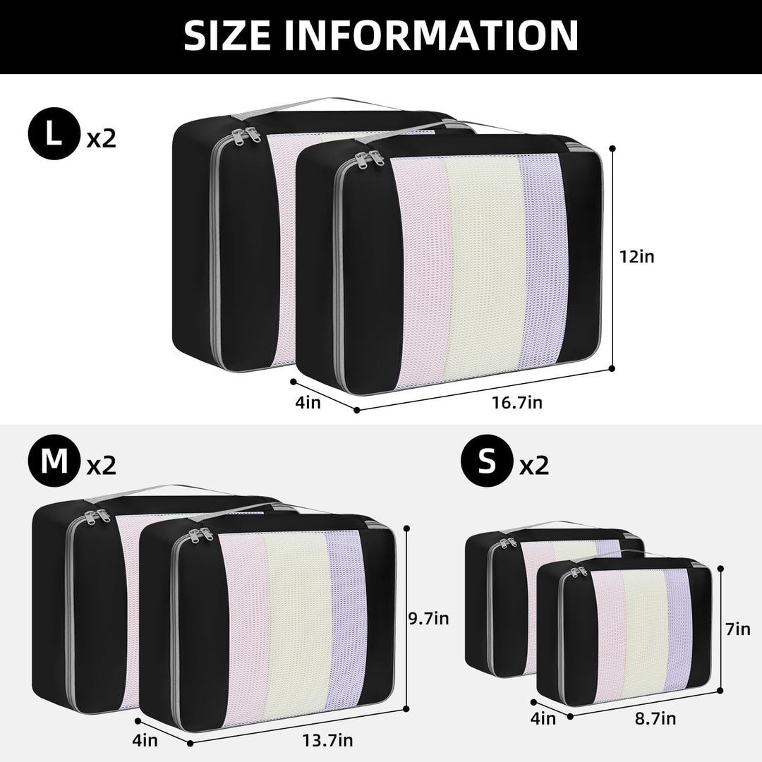 BAGAIL 6er-Set Packwürfel in verschiedenen Grössen Packorganizer für Reisezubehör Gepäck Handgepäck