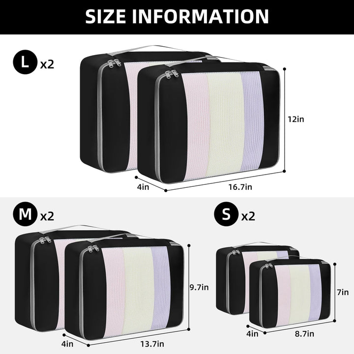 BAGAIL 6er-Set Packwürfel in verschiedenen Grössen Packorganizer für Reisezubehör Gepäck Handgepäck