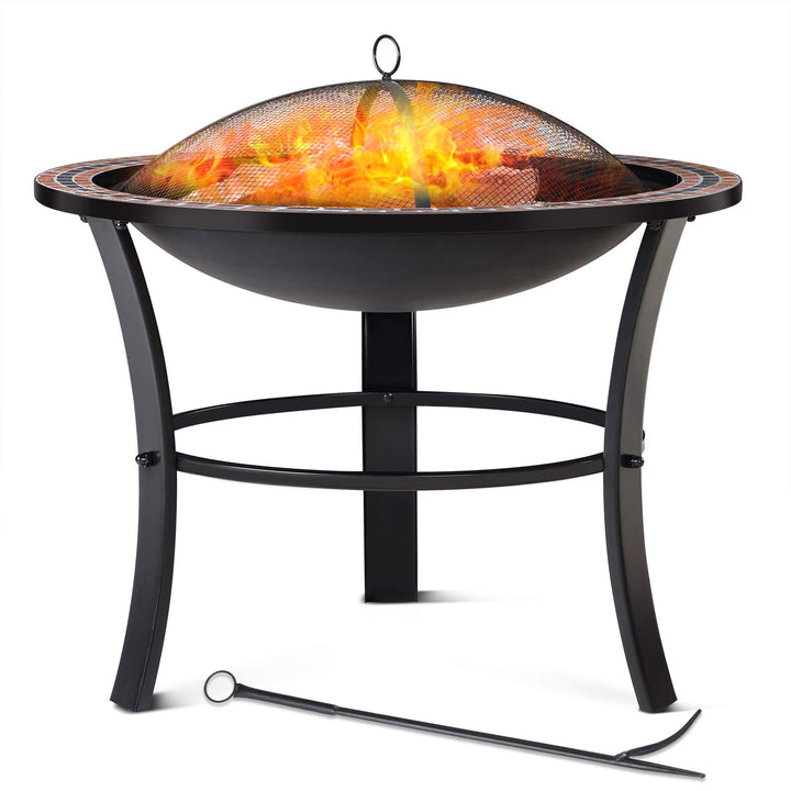 GARDEBRUK® Feuerschale Fuoco mit Funkenschutz Ø76cm Schürhaken Abdeckung Mosaik Rund Garten Terrasse