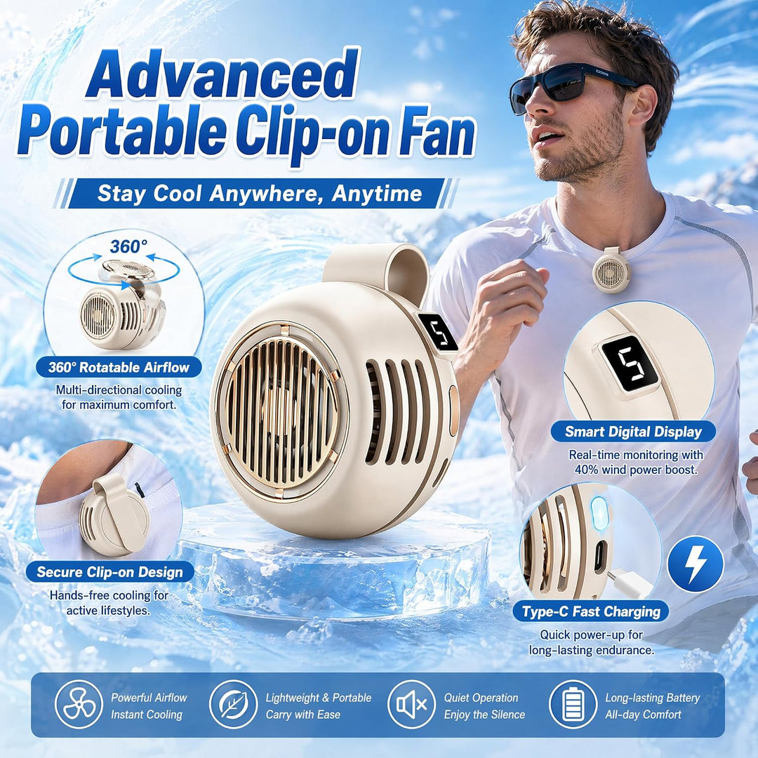 Yizemay Tragbarer Clip Ventilator, Taillenclip-Ventilator, Mini Ventilator Mit Clip, Bladeless Elect