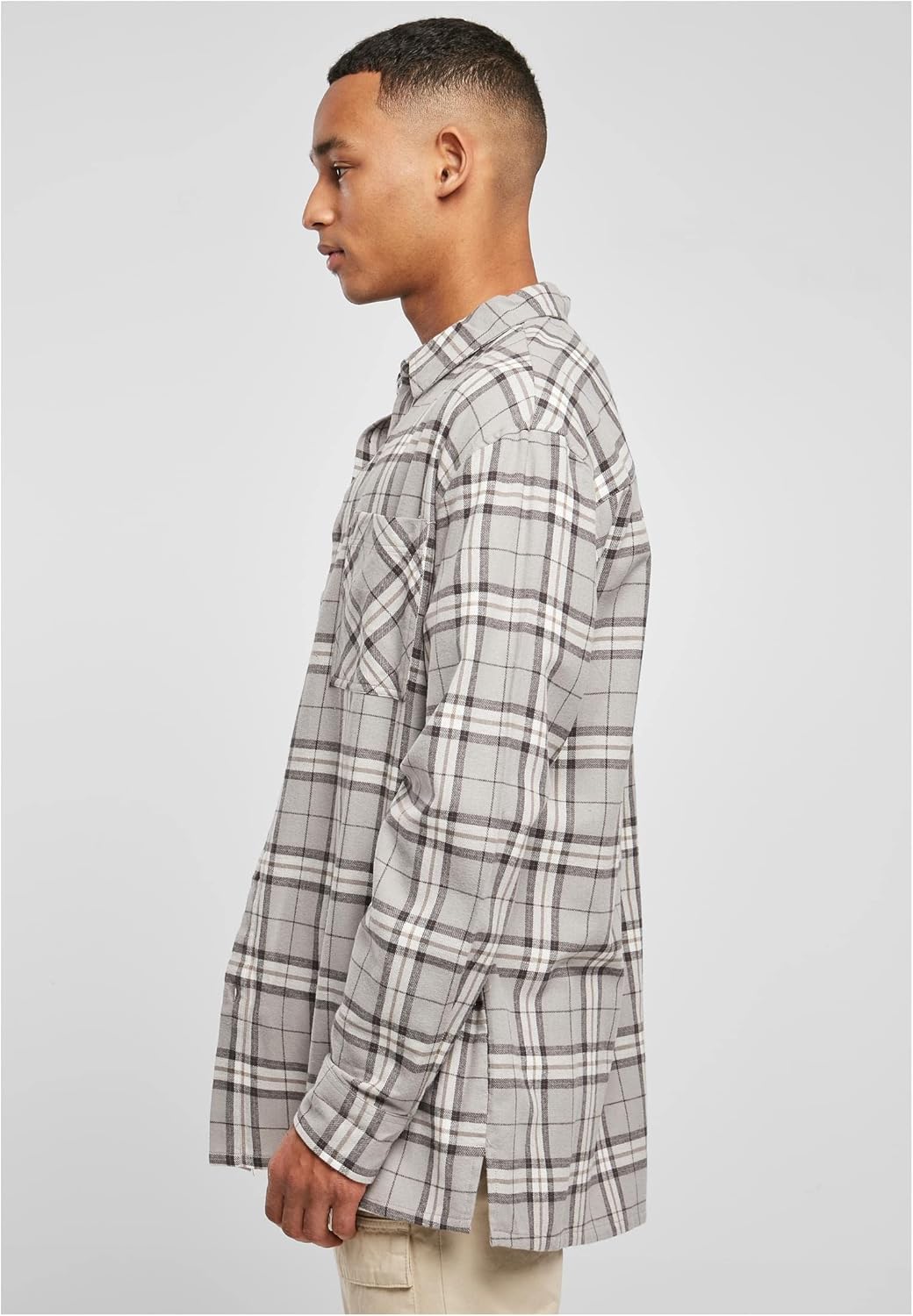 Urban Classics Herren Long Oversized Grey Check Shirt L Grey/Black, L Grey/Black