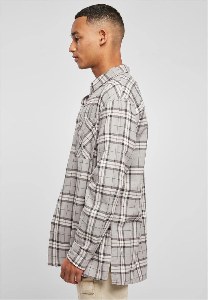 Urban Classics Herren Long Oversized Grey Check Shirt L Grey/Black, L Grey/Black