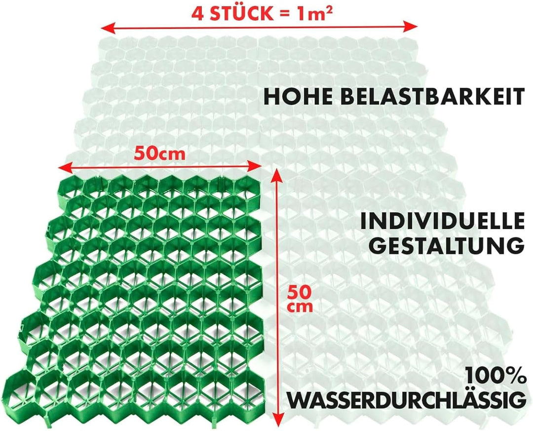 Floordirekt Rasengitter aus Kunststoff befahrbar 1m² - 4 Stück - 50 x 50 cm, Gruen - Bodengitter, Pa