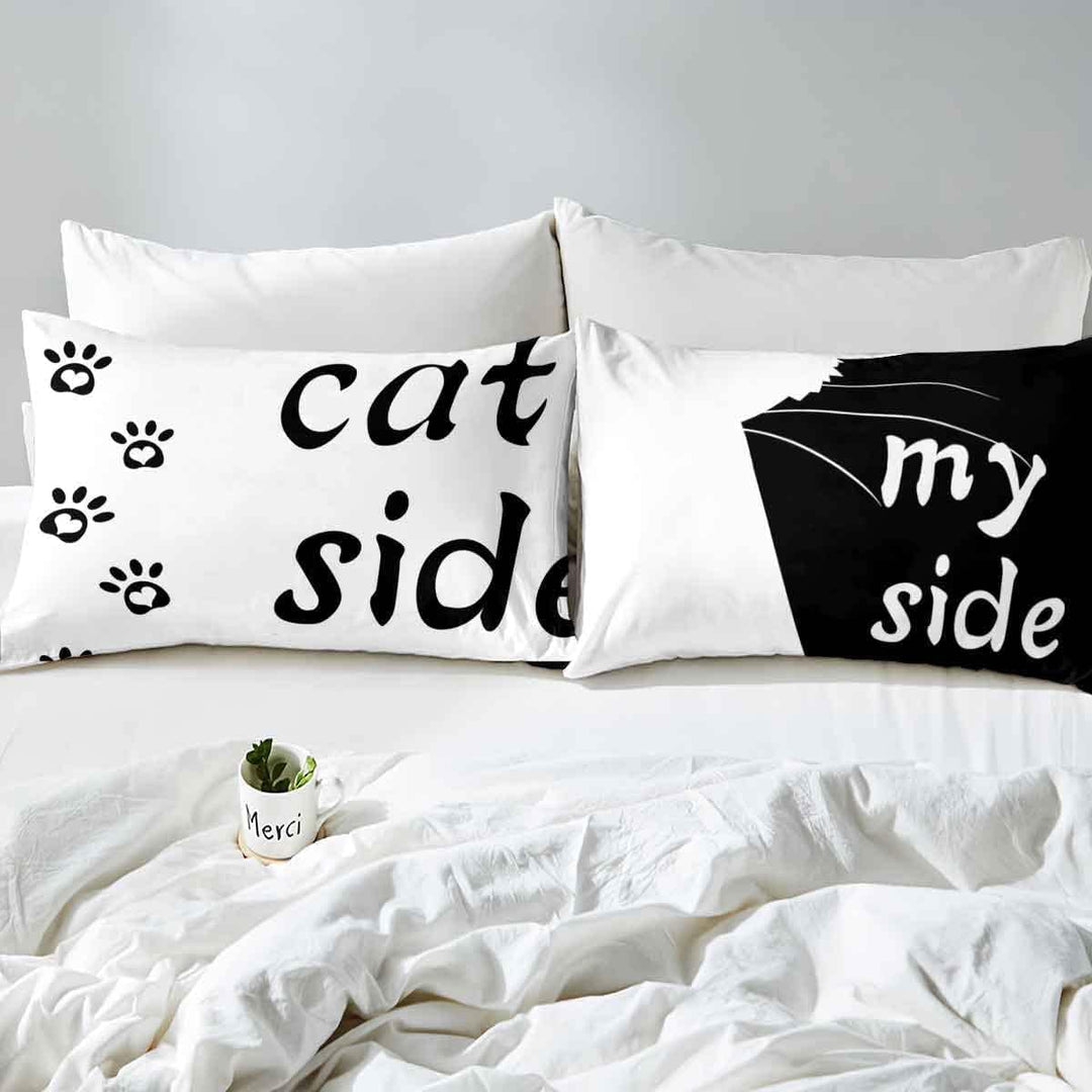 Katzenseite Und Meine Seite Bettwäsche Set 135 x 200 Kawaii Katze Bettbezug für Paare Frauen Mädchen
