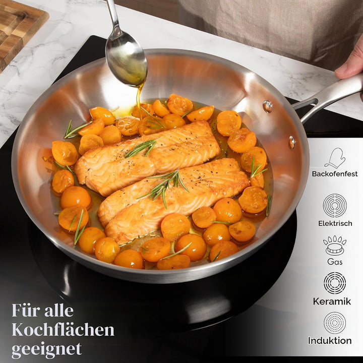 nuovva Edelstahl-Bratpfannen-Set, 2-teilig, Induktionsherd, natürlich, antihaftbeschichtet, dreilagi