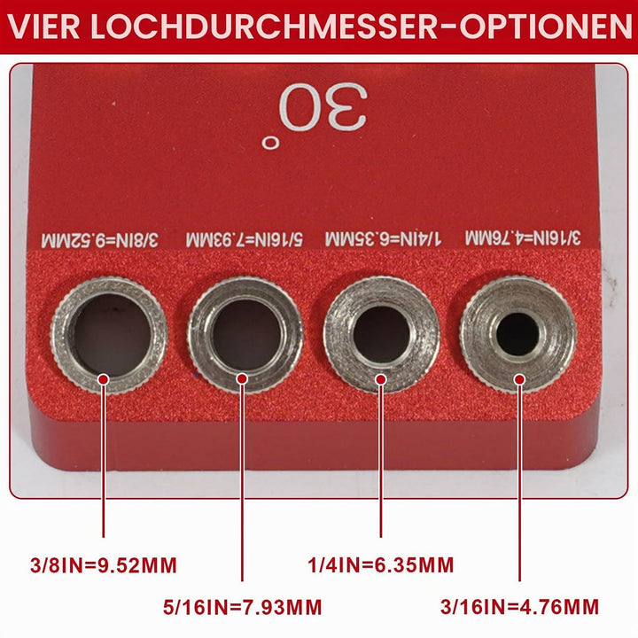 Holzdübel-Bohrschablone für Möbelbau, 3-in-1 Bohrständer zum senkrechten Bohren, Bohrlehre mit 30°/4