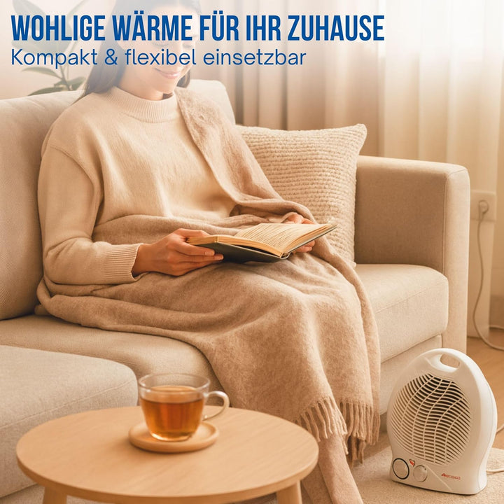 elasto – Heizlüfter "Mobil" 2000W inkl. Ventilator – tragbares Heizgerät mit Thermostat & 4-Stufen-S