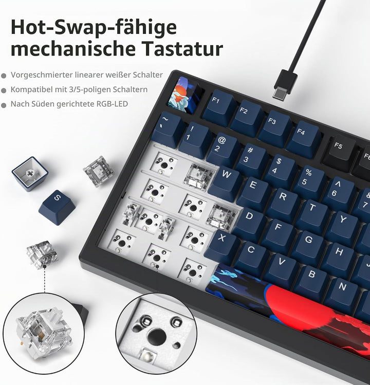 SOLIDEE 95% mechanische Gaming-Tastatur,hot-swap-fähige Tastatur mit weisse Schalter,Gasket RGB-Hint