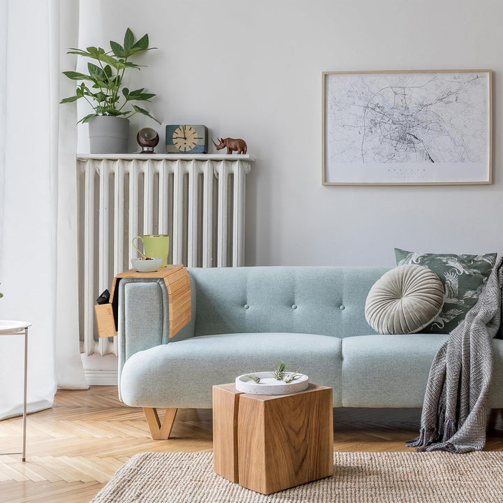 Relaxdays Sofatablett Armlehne, Bambus, HBT: 5,5 x 50 x 33,5 cm, Sofaablage mit Untersetzern, 2 Fäch