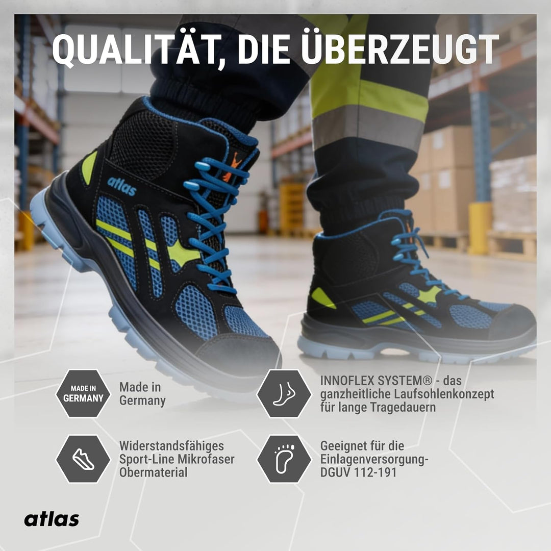 Atlas Herren Sicherheitsschuh Flash 8205 XP ESD S1P SRC Blau EU 42-47, 37 EU Schwarz