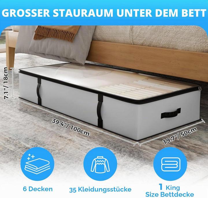 Oak & Tea 90L Aufbewahrungstaschen 4 Stück Grosses Kleideraufbewahrungsboxen mit Deckel und Reissver