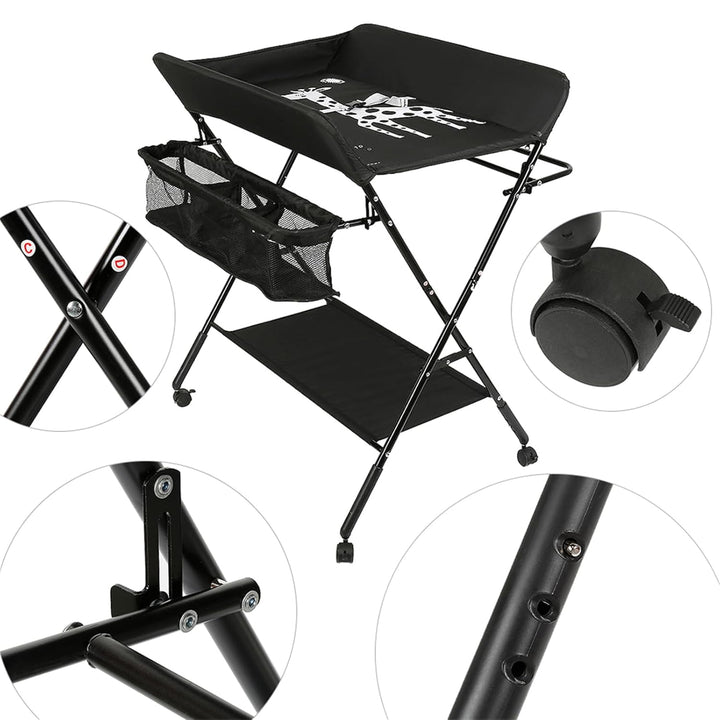 Homewell Baby Wickelkombi Wickelkommode, Mobile Wickeltisch Klappbar, mit Wickelauflage, Sicherheits