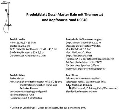 Schulte Duschsystem mit Sicherheits-Thermostat, Kopfbrause rund, Chrom, Korpus aus Messing, Duschmas