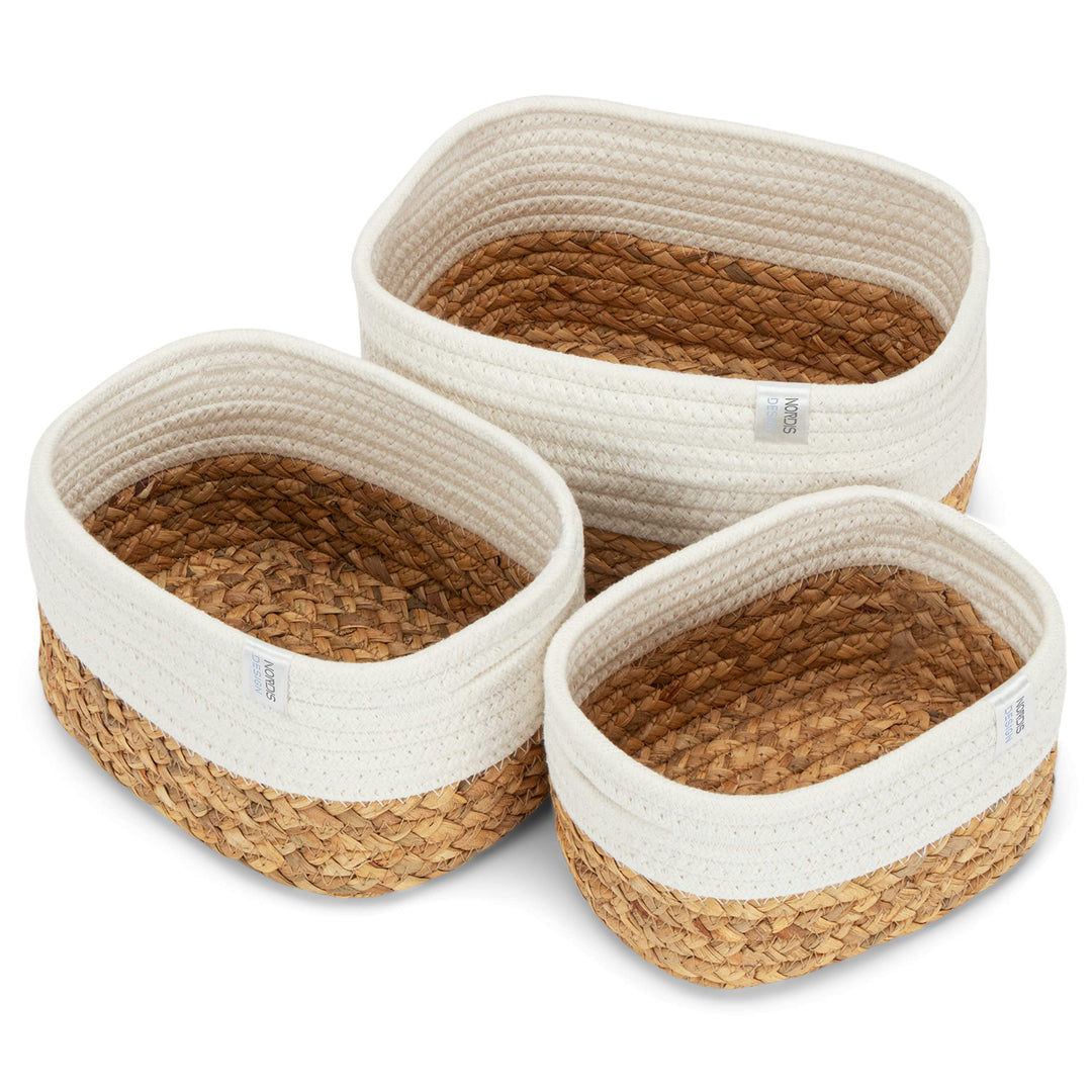 NORDIS DESIGN Aufbewahrungskörbe 3er Set aus Wasserhyazinthe und Baumwolle, Bad Aufbewahrungskorb ge