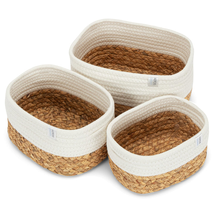NORDIS DESIGN Aufbewahrungskörbe 3er Set aus Wasserhyazinthe und Baumwolle, Bad Aufbewahrungskorb ge