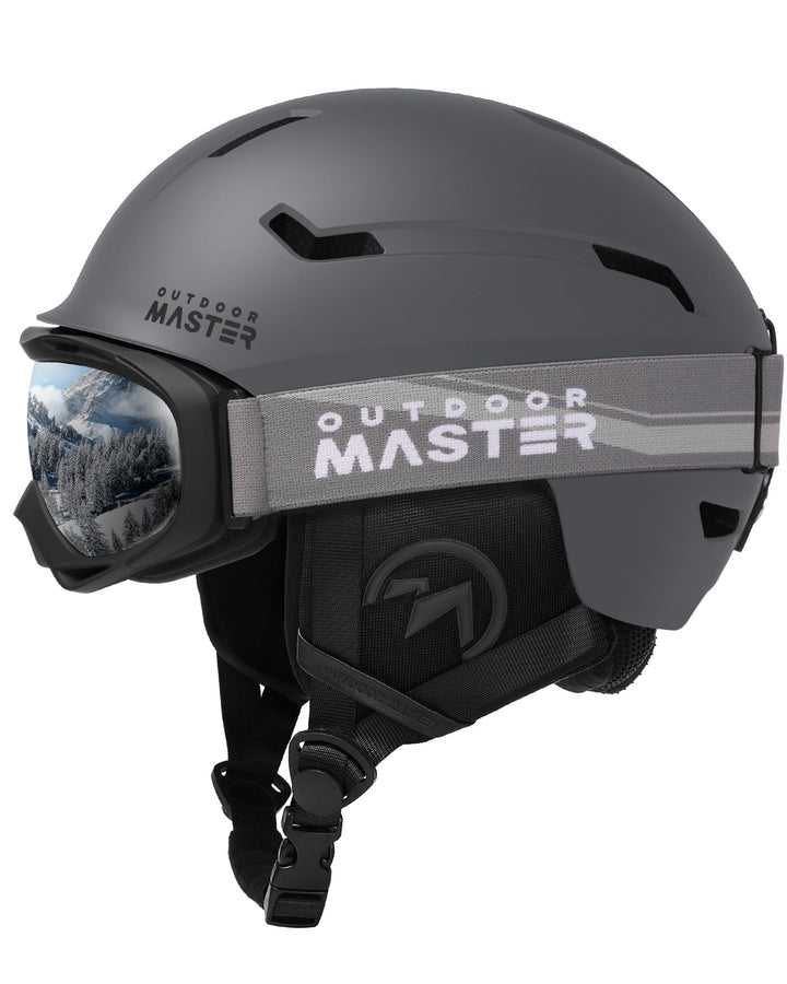 OutdoorMaster Skihelm-Set, Snowboard-Helm mit Brille für Erwachsene - 12 Belüftungsöffnungen - Skihe