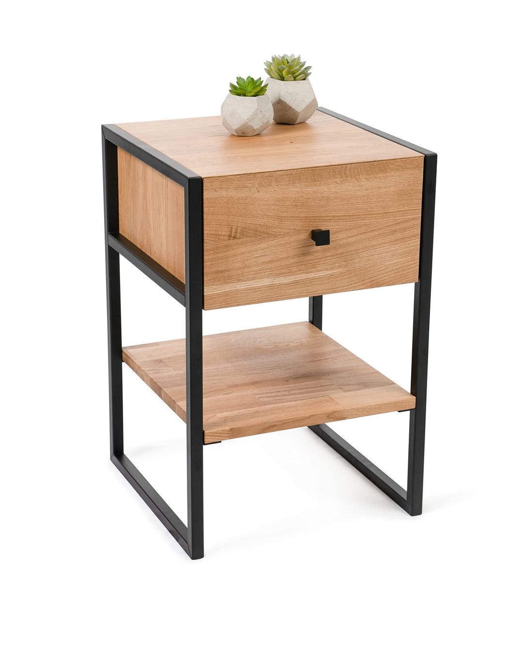 M2 Kollektion Bolzano1 Beistelltisch, Eiche, Holz Wildeiche, Metall Schwarz, 40x60x40