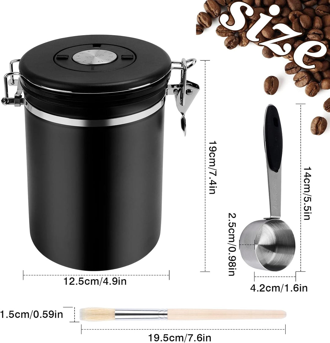 Kaffeedose Luftdicht aus Edelstahl 1,8L, Kaffee Dose Behälter mit Löffel，Bürste und Zeiterfassung Sp