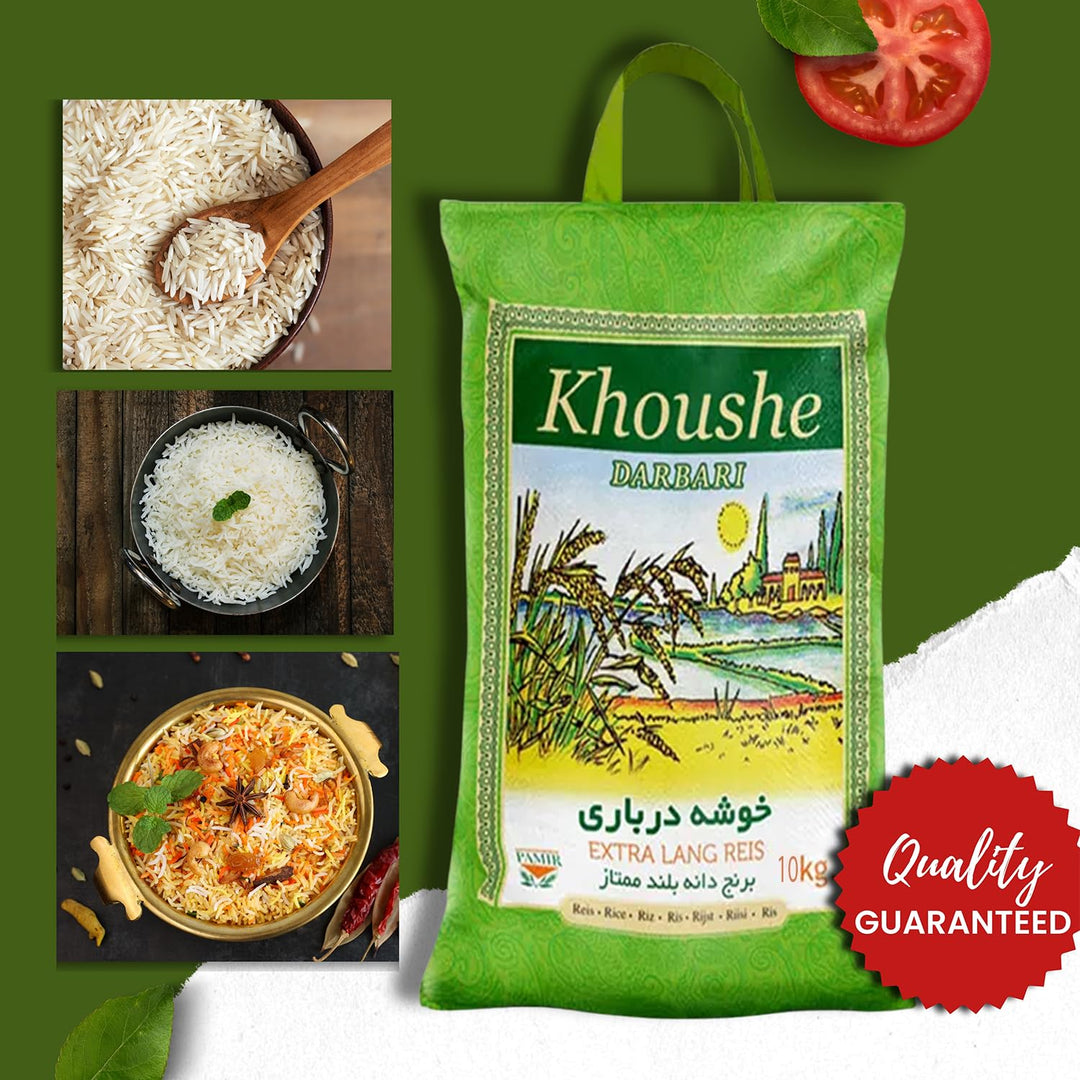 Khoushe Darbari Basmati Reis 1 x 10 KG (Khoushe Momtaz) - Hochwertiger Langkornreis aus Indien, Extr