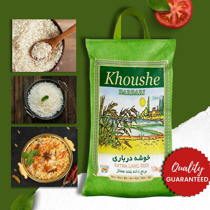 Khoushe Darbari Basmati Reis 1 x 10 KG (Khoushe Momtaz) - Hochwertiger Langkornreis aus Indien, Extr