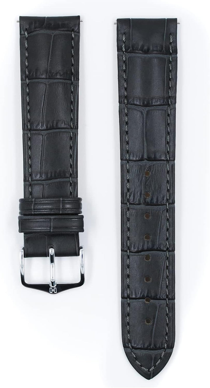HIRSCH Uhren-Armband Duke - Uhr-Band aus italienischem Kalbs-Leder mit Alligator-Prägung - 12 bis 24