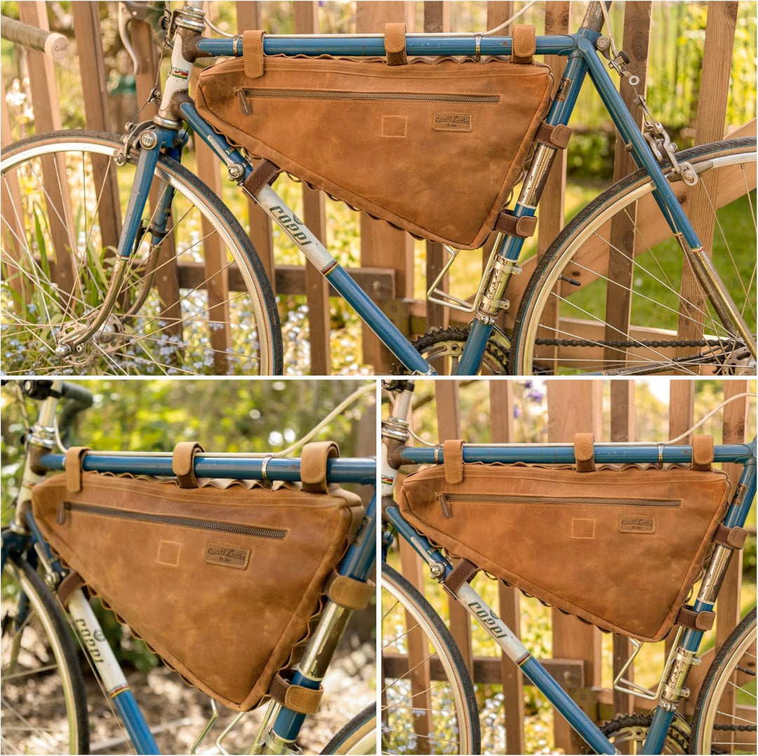 Gusti Fahrradtasche Leder - Roger V. Rahmentasche Ledertasche Vintage Look Fahrradzubehör Braun