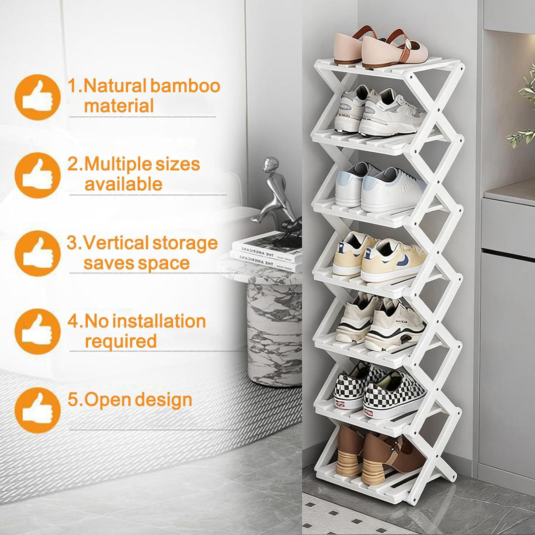 Kleines Schuhregal, weiss, 6 Etagen, Bambus, faltbar, Schuh-Organizer, freistehendes Regal für Einga
