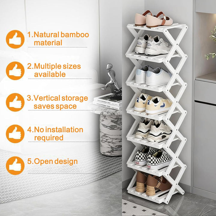 Kleines Schuhregal, weiss, 6 Etagen, Bambus, faltbar, Schuh-Organizer, freistehendes Regal für Einga