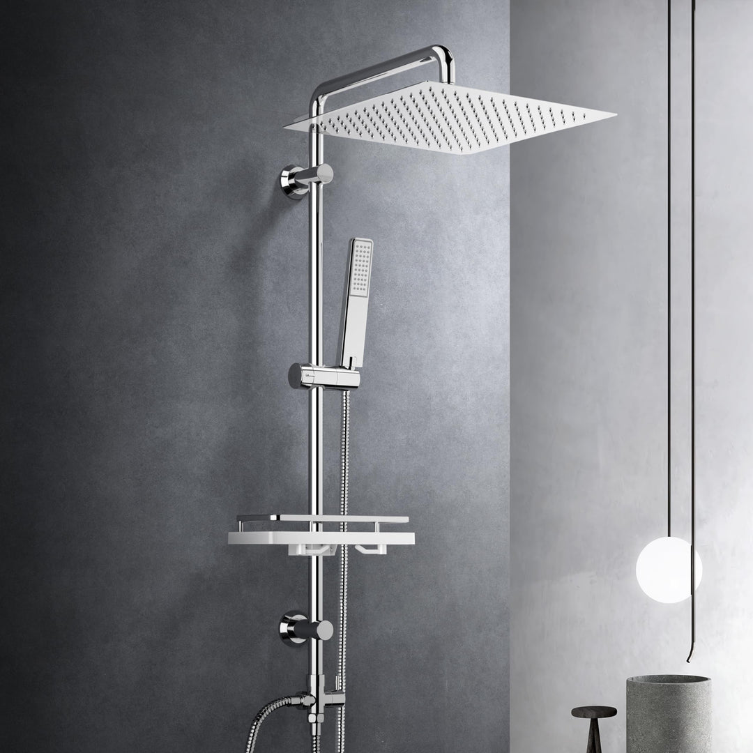 Görbach Regendusche Duschset Duschsystem mit Ablage Chrom ohne Duscharmatur (30x30) YT-3030CP-Ablage