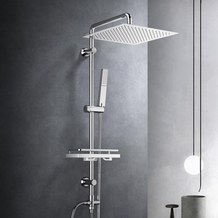 Görbach Regendusche Duschset Duschsystem mit Ablage Chrom ohne Duscharmatur (30x30) YT-3030CP-Ablage