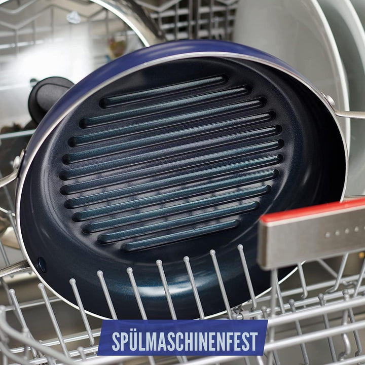 Blue Diamond Cookware Diamantierte Keramische Antihaft-Grillpfanne 28 cm mit Glasdeckel, PFAS-frei,