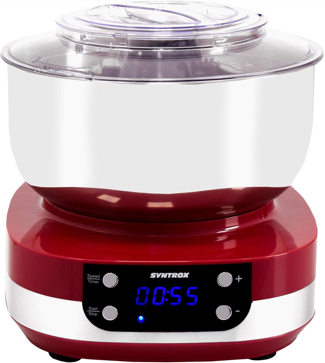 Syntrox Germany KM-800W RED Küchenmaschine Knetmaschine Mixer, Edelstahl-Behälter, 5 Liter