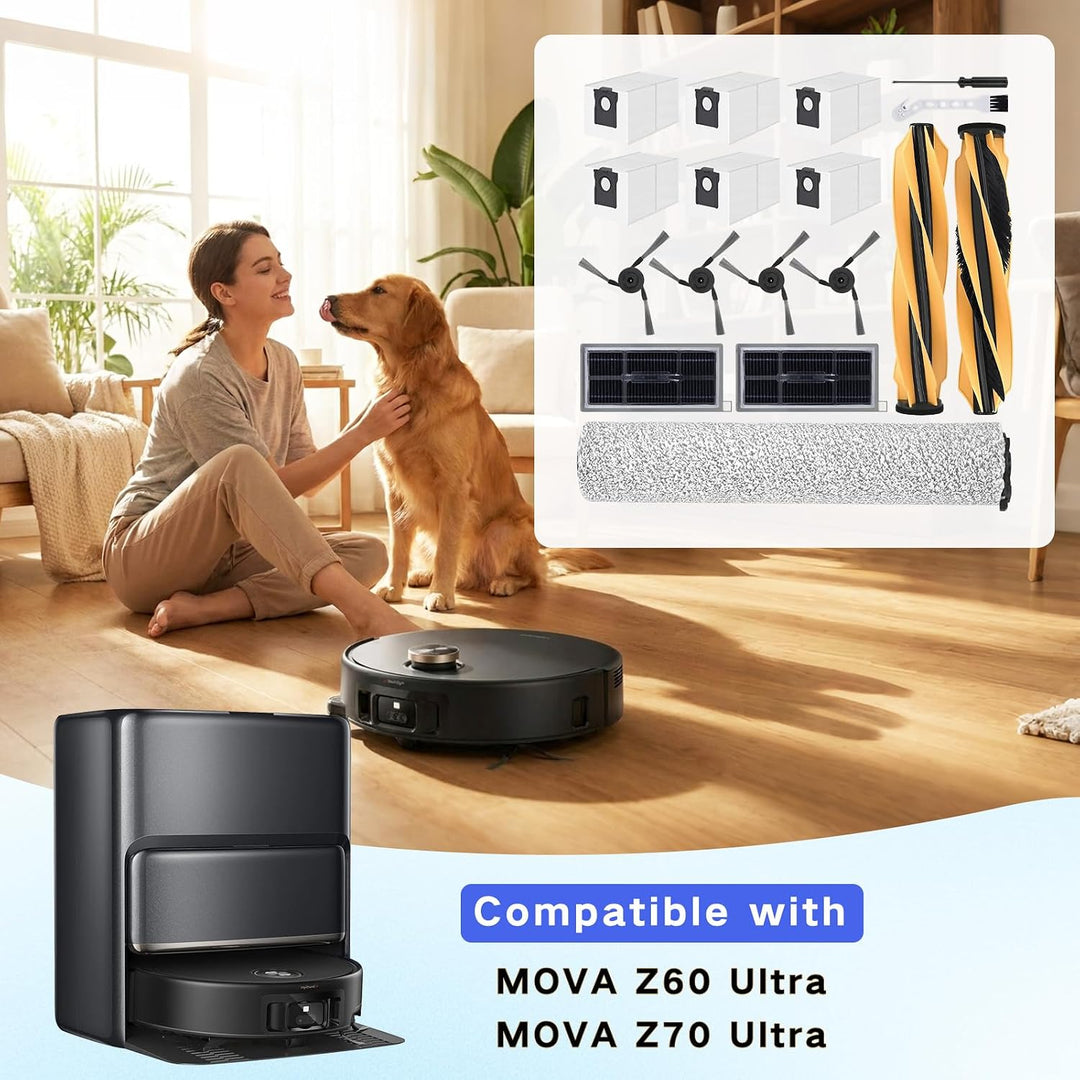 Zubehör Set für Mova Z60 Ultra Roller Complete Saugroboter, Ersatzteile mit 2 Hauptbürste, 1 Rollenw