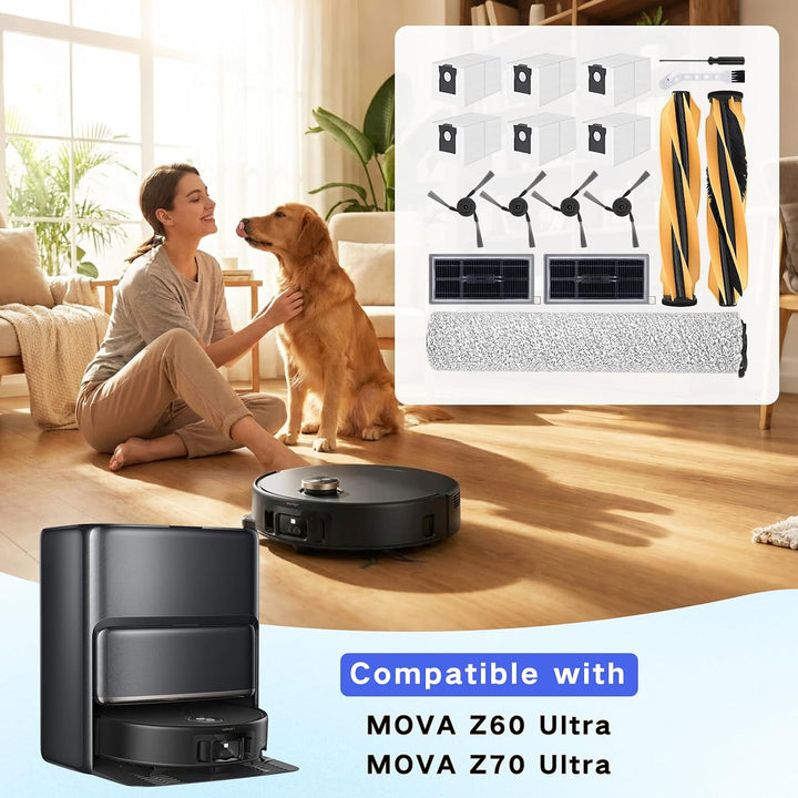 Zubehör Set für Mova Z60 Ultra Roller Complete Saugroboter, Ersatzteile mit 2 Hauptbürste, 1 Rollenw