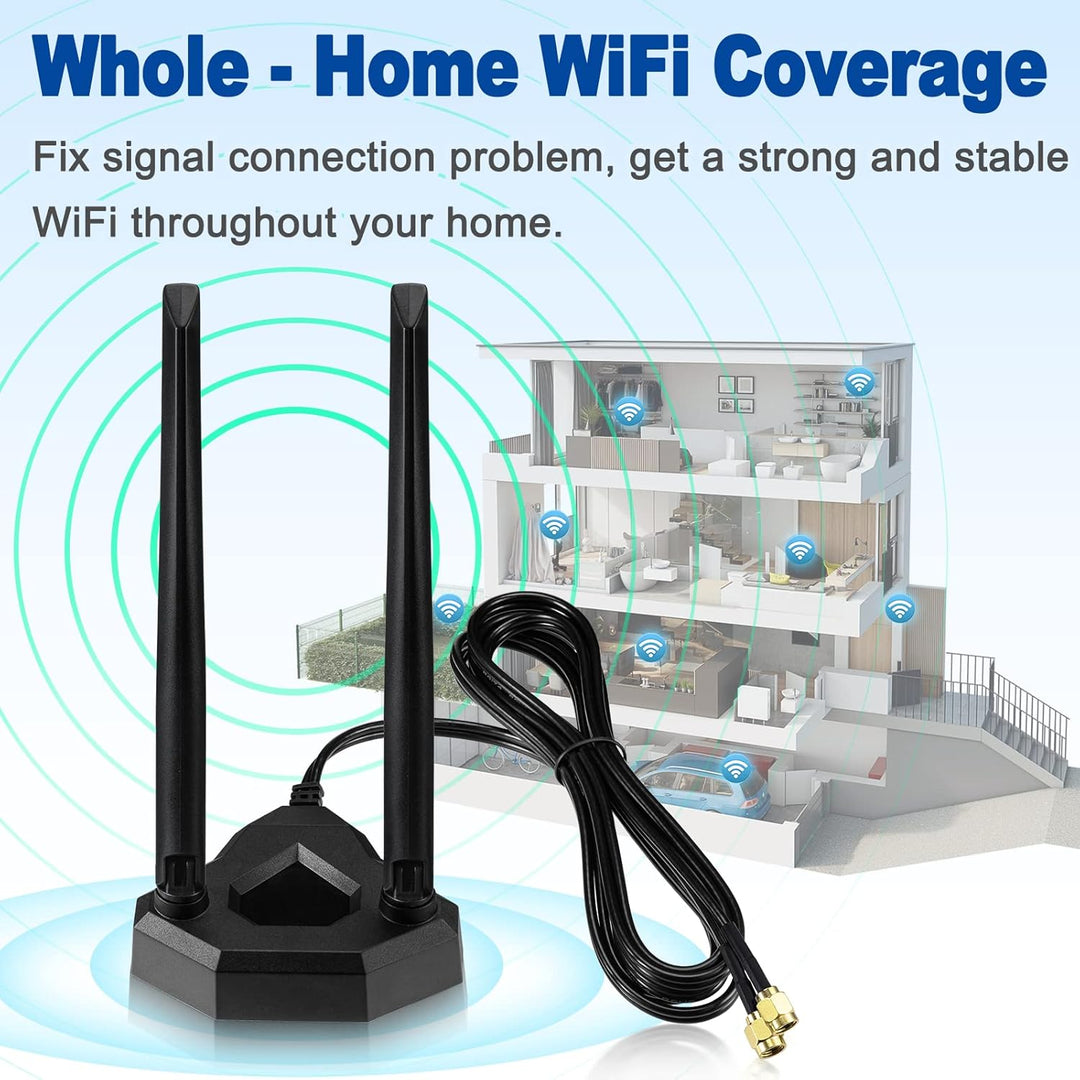 Eightwood Dualband-WLAN-Antenne, 2.4 GHz, 5 GHz, RP-SMA, WLAN-Antenne, magnetischer Sockel, 2 m, Ver