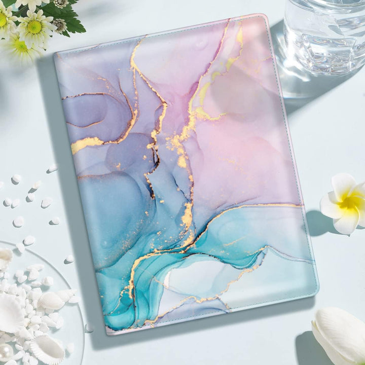 WAVEYU Padfolio mit Klemmbrett, Ordner, Portfolio, marmoriertes Leder, Klemmbrett mit Deckel für A4-