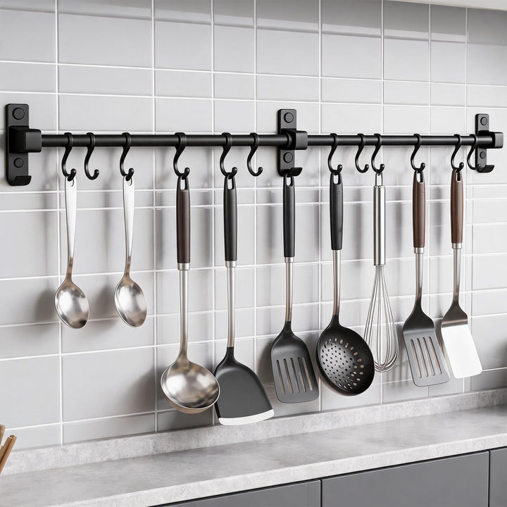 Hakenleiste Küche 80 cm, Aluminium Hängeleiste Küche, Stange für Küchenutensilien mit Beweglichen Ha