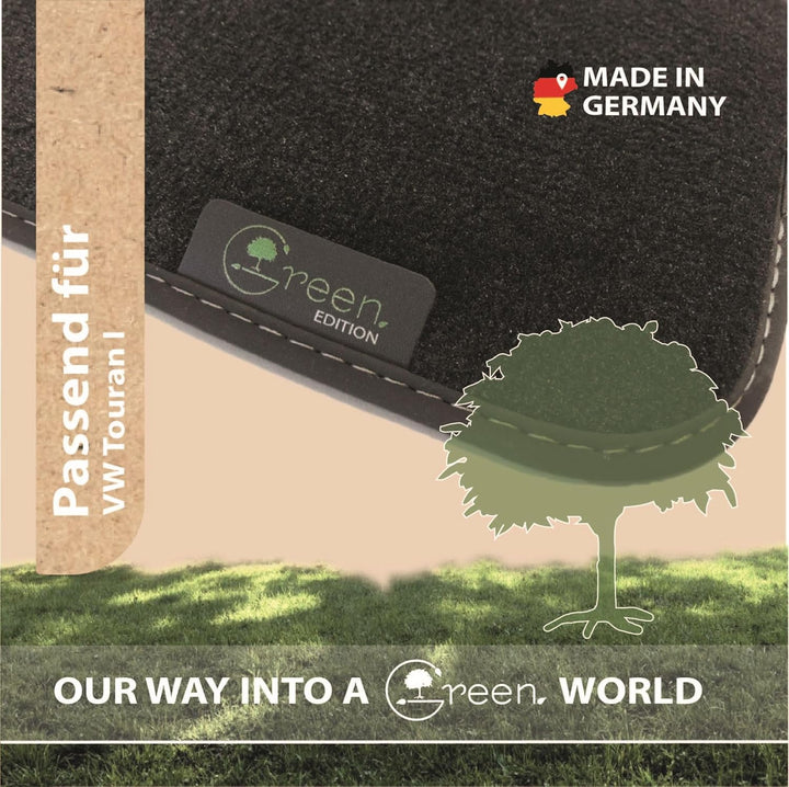 MAT10 Green Edition – Auto-Fussmatten passend für VW Touran 1 (BJ 09/2010-08/2015, 5-Sitzer, GP2, Ty
